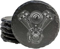 Rev Up Your Ride: V-Twin Engine Coasters for Bikers - Round Slate - Set of 4