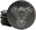 Rev Up Your Ride: V-Twin Engine Coasters for Bikers - Round Slate - Set of 4