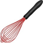 TEEVEA Silicone Whisk Non Scratch Wisking Tool, Metal Wire Stainless Steel Whisk - Small Mini Heat Resistant - Black & Red, 11-Inch