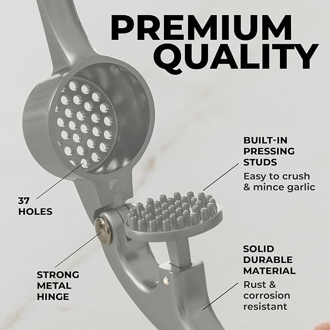 Zulay Kitchen Premium Garlic Press - Durable Garlic Masher with Soft, Easy to Squeeze Handle - Garlic Mincer Tool - Sturdy Easy to Clean Garlic Crusher (Slate Gray)