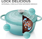 Trustmade 4.5 QT Cast Iron Dutch Oven, Enamel Coated Cookware Pot with Self Basting Lid for Home Baking, Braiser, Cooking, Aqua