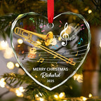 Personalized Trombone Instrument Glass Hanging Xmas Ornament, Customized Text Year Name Trombone Lover Christmas Ornaments Gift for Women Men Daughter Son Friends Besties, Unique Trombones Ornament