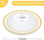 BESTVIP 50 Pack Plastic Bowls with Gold Rim, 12 oz Disposable Soup Bowls, Heavy-duty Dessert Salad Bowl for Party, Wedding, Christmas, Thanksgiving, Dinner, Catering