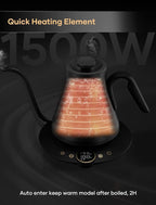 Electric Kettle, Gooseneck Electric Kettle, ±1℉ Temperature Control, Stainless Steel Inner, Quick Heating, for Pour Over Coffee, Brew Tea, Boil Hot Water, 1500W/0.9L Black