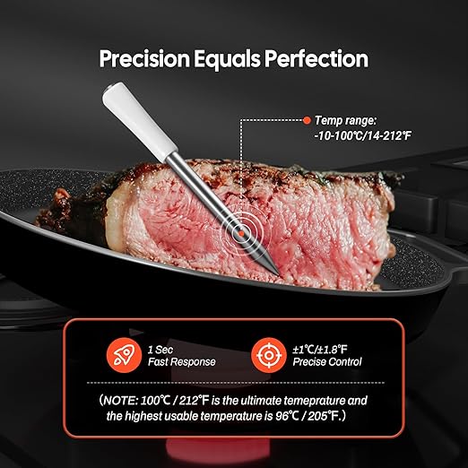 INKBIRD Mini Wireless Meat Thermometer, Bluetooth 5.4,1000ft/305m Ultra Long Connection, 60 Min Offline Data Storage, IP67 Waterproof, White LED Display, Ideal for BBQ, Grill, and Smoker