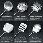 18/8 Stainless Steel Kitchen Utensils Set, 6 PCS 15in Metal Cooking Utensil Gadgets Tools Set with Spatula, Deep Ladle, spoon, Skimmer, Pasta Server, Slotted Spatula Turner, Dishwasher Safe (6Pack)