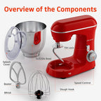 Stand Mixer, 5.5 Quart, 10 Speed Tilt-Head Kitchen Mixer, Copper Motor, Household Food Mixer with Bowl, Flat Beater, Dough Hook, Egg Whisk (450W Red)