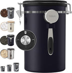 Veken Coffee Canister, 39OZ Large, Airtight Stainless Steel Food Storage Container for 2.2lbs Coffee Beans, Ground, Sugar, Tea, Flour, Cereal, Kitchen Bar Accessories with Date Tracker & Scoop, Black