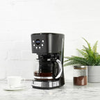 Haden Coffee Machine, 12 Cup Programmable Drip Coffee Maker with Auto Shut-Off Function and Reusable Washable Water Filter, Black & Chrome