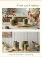 Besmeety Canisters Sets for the Kitchen, 74 oz Flour Sugar Storage Containers, Ceramic Kitchen Canisters for Countertop with Airtight Lids