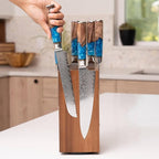 SENKEN Rotating Magnetic Knife Block without Knives, Natural Acacia Hardwood - 360 Degrees Rotation - Ultra Strong Neodymium Magnets, Universal Knife Holder & Storage (Block with Steak Knife Slots)