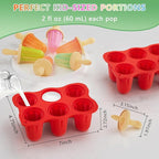 Silicone Popsicle Molds for Toddlers, 6-Cavity x 2oz Food-Grade Ice Pop Mold, Reusable DIY Fresh Fruitsicle Frozen Treats Maker (RED)
