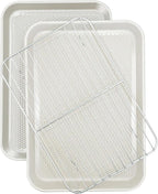 Nonstick 13”x 9” Baking Sheet with Wire Rack, 2-Pack Carbon Steel Quarter Cookie Sheets for Oven, Oven Safe 450°F, Non Warping, Dishwasher Safe, Gift for Baking and Sheet Pans Dinners