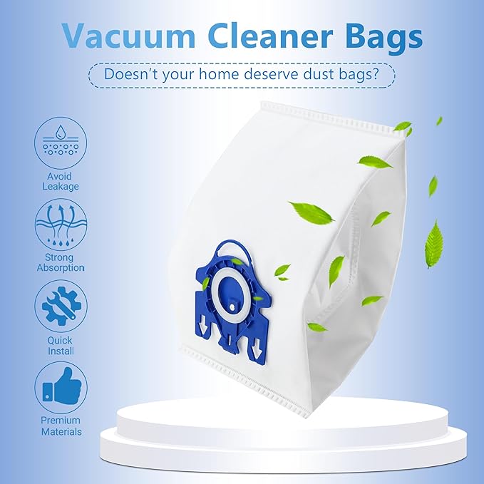 Improvedhand 12 Packs 3D Airclean Bags Replacement for Miele GN Vacuum Cleaner Bags Fit for Miele Classic C1 Complete C1 C2 C3 S2 S5 S8 S400 Series with 3 Motor Protection Filters, 3 AirClean Filters