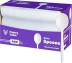 Pantry Value [400 Count] Lightweight White Plastic Spoons - Disposable Cutlery for Parties, Events, and Dinner (Formerly Comfy Package)