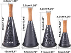 Cone Cheese Grater with Handle Stainless Steel Grater Triple Function Wood Handle Shredder Non-Slip Rubber Bottom Hand Held Multifunction Vegetables Grater Black 4-Size (Size M: 9.4" X 4.3" Black)