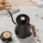 Gooseneck Electric Kettle with Thermometer, 0.8L Small Electric Tea Kettle, 1200W Fast Heat, Precision Pour for Coffee & Tea, Auto Shut Off & Dry Boil Protection, Stainless Steel