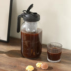 Cold Brew Coffee Maker Pitcher 64-ounce Glass Wide Mouth Mason Jar with Stainless Steel Filter and Pour Spout Handle Lid (Black, 64Ounce)