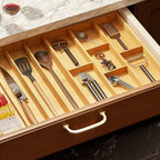 SpaceAid Bamboo Utensil Drawer Organizer with Labels, Kitchen Silverware Expandable Tray Holder Organizer for Flatware, Cutlery, Spoon and Knives Drawer Storage Organization (Natural)