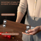 Magnetic Knife Holder, Stainless Steel Magnetic Knife Block without Knives, Strong Double Sided Magnet Knife Storage Strip with Wood Base for Kitchen Counter-Silver