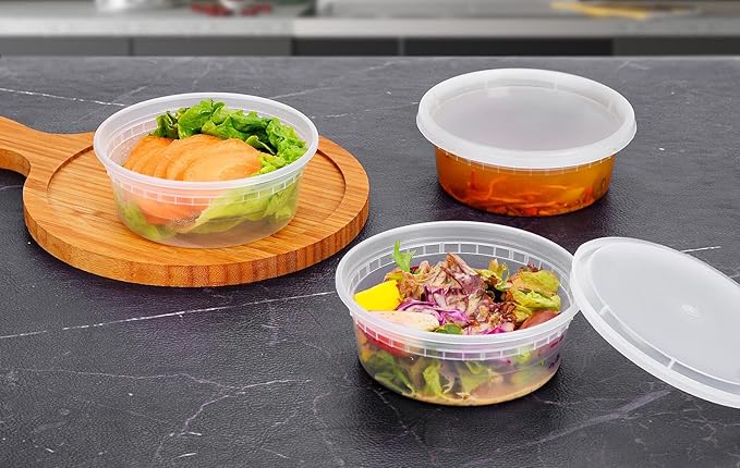 EDI [8 OZ, 25 Sets] Plastic Deli Food Storage Containers with Airtight Lids | Microwave-, Freezer-, Dishwasher-Safe | BPA Free | Heavy-Duty | Meal Prep | Leakproof | Recyclable