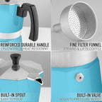 Zulay Premium Moka Pot Espresso - Leak-Proof Stovetop Espresso Maker - Perfect for Authentic Cuban & Italian Style Espresso - Makes 6 Espresso Cups - Light Blue