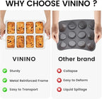 Vinino Silicone Mini Loaf Pans with Metal Reinforced Frame-2 Pack, Non-stick Silicone Bread Pan for Baking 8-Cavity, Tiny Banana Bread Set, Dishwasher Safe Brownie Pan-Cream