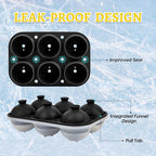Samuelworld Premium Ice Tray Combo, Large Ice Sphere Maker & Giant Ice Cube Trays, 2 Packs, Food Grade, Easy To Use, Spill-Free Integrated Funnels, Whiskey Bourbon Cocktails (Black)