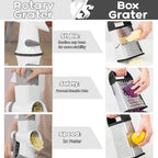 Cheese Grater MultiFunction Rotary Cheese Grater Hand Crank – Cheese Shredder Effortlessly Shred,Slice,Chop.Applicable to Cheese, Vegetables,Fruits,Nuts,Non-Slip Suction Base,Easy to Clean (white)