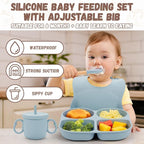 Silicone Baby Feeding Set, Baby Led Weaning Supplies, Baby Food Tableware Silicone Suction Plate, Bowl, Spoons, Fork, Waterproof Bib, Cup & Complementary Food Cake Mold, Baby Eating Utensils