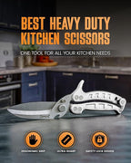 Poultry Shears Heavy Duty Professional, Kitchen Shears for Food, Kitchen Scissors Heavy Duty, Food & Meat Scissors, Dishwasher Safe Chicken Cutters. Spring Loaded, Silver