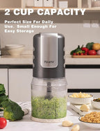 Mini Food Processor 2 Cup Small Electric Food Chopper 2 Speed for Vegetables, Meat, Fruits and Nuts with 4 Stainless Steel Blades, 400-Watt, Light Gray