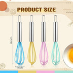 Baderke 12 Pcs 6 Inch Mini Whisks Bulk with Stainless Steel Handles Small Silicone Kitchen Whisks Non Stick Tiny Balloon Wire Whisk for Mixing Stirring Baking Cooking Party Favor Gift(Macaron)