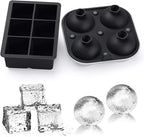Samuelworld Large Silicone Premium Ice Trays, 2-Pack Combo, 2 Inches Big Ice Cube Tray & 2.5 Inches Large Ice Sphere - BPA Free, Craft Ice Maker for Gifting, Whiskey, Cocktails, Easy Release - Black