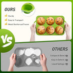 2 Packs 6 Cups Silicone Muffin Pan with Metal Reinforced Frame Jumbo Size Cupcake Pan Tray Egg Bites Silicone Circle Cookie Molds Muffin Tin Tart Pans Baking Sheet Set for Breakfast Sandwiches
