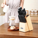 Black Knife Set, 15-Piece Knife Block Set with Built-in Sharpener Scissors for Kitchen, Dishwasher Safe Knives set Ideal Present for Family & Restaurant