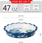 Pie Pan Ceramic Pie Plate, 9 inch Deep Dish Pie Pans, Nonstick Pie Pans for Baking, Blue and White Floral Pie Dish For Kitchen