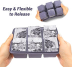 Mossime Large Ice Cube Molds: Square Whiskey Silicone Ice Cube Trays With Lid - 2pack Old Fashioned Big Silicone Ice Cube Tray for Cocktail - 2inch Easy Release Ice Cube Maker For Freezer