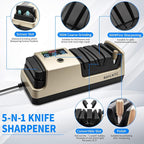 Professional 5-in-1 Electric Knife Sharpener with LCD Display,Scissor Sharpener with 3-Speed & 100% Diamond Abrasives - Precision Angle Guides for Straight, Serrated, Cleaver & Kitchen Scissors
