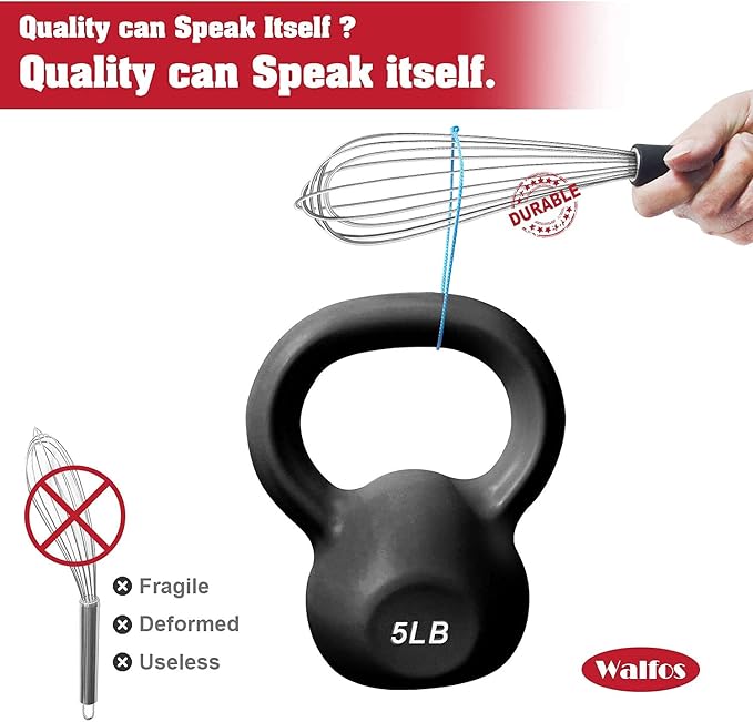 Walfos Whisk,Whisks for cooking set, 304 Stainless steel Whisks,Heat Resistant 600°F.Perfect for Blending Beating Stirring - 11inFlat Whisk and 7+9+11in Balloon Whisk