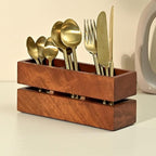 Brick Brown Premium Handcrafted 3-Partition Wooden Cutlery Holder Storage Spoon, Knife, Fork, Chopstick Caddy Self Organizer Stand for Home Kitchen Tableware Restaurant in Mahogany(9.1x3x3.9Inch)