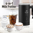 Zulay 4-in-1 Milk Frother & Steamer – Hot & Cold Foam Maker, Milk Warmer & Chocolate Stir – Automatic Temp Control, Nonstick Double-Wall Stainless Steel Jug, Auto Shut Off, 360° Base – Aero Black