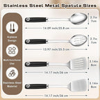 4 Pcs Cooking Utensils Set, Stainless Steel Kitchen Utensils, Heat Resistant Metal Kitchen Tools Include Solid & Slotted Turner Wok Spatula, Serving Spoon, Ergonomic Handle, Easy to Clean, Silver
