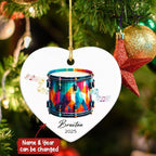 Personalized Drum Xmas Ceramic Ornaments Gifts for Band Music, Drummer Ornament Keepsake 2025, Customized Name & Year Drum Instrument Lovers Ceramic Ornaments, Drumming Player Christmas Ornament Tree