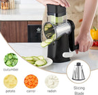 Rotary Cheese Graters with 4 Blades, Hand Crank Cheese Grater with Waffle Slicer, Red, Black and White Cheese Shredder with Suction Base, Easier for Shredding & Grating (Black, 4 Graters)