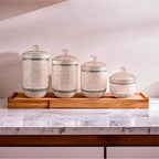 Young's Inc. 4 Pcs Set Casual Provincial Ceramic Canisters- Storage Container for Kitchen and Bathroom - Beautiful Home Decor Accent to Store Food, Coffee, Tea, and More - Green, White