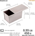 CHEFMADE Pullman Loaf Pan with Lid, 1Lb Dough Capacity Non-Stick Rectangle Corrugated Toast Box for Oven Baking 4.2" x 7.7"x 4.4"(Champagne Gold)