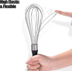 18/8 Stainless Steel Balloon Whisk, Doosu Kitchen Whisk for Cooking Handheld Egg Beater with Rust-Proof Sturdy Wires & Non-Slip Silicone Handle for Beating, Stirring, Blending (8 Wires, Black)