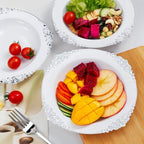 Nervure 50PCS White Plastic Bowls with Silver Rim - 12oz Disposable Soup Bowls, Heavy Duty Salad Ice Cream Bowl Perfect for Weddings, Parties and Everyday Use