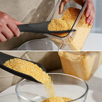 Cooking Spoon for Nonstick Cookingwares with Lengthed Wooden Handle, VOVOLY Silicone Spatula Spoon for Mixing, Scoop, and Scrape, Black, 13.4''
